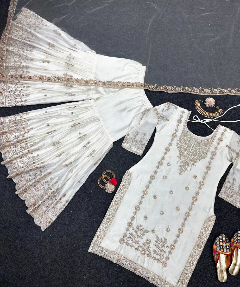 Chinon Silk Traditional Wedding Wear Latest Top Sharara & Dupatta