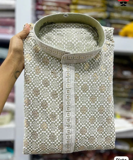 Premium Rayon Party Wedding Wear Full Stitched Kurta Pajama Set For Men's