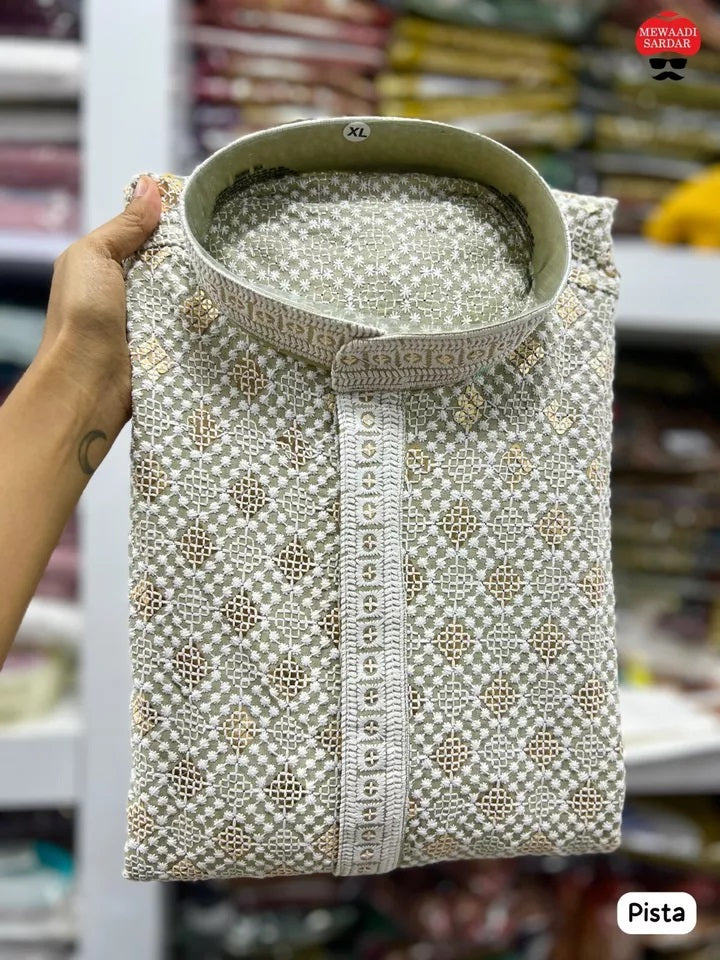 Premium Rayon Party Wedding Wear Full Stitched Kurta Pajama Set For Men's