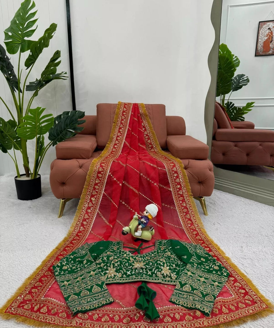 Red Organza Silk With  Sequence Work Sari Blouse