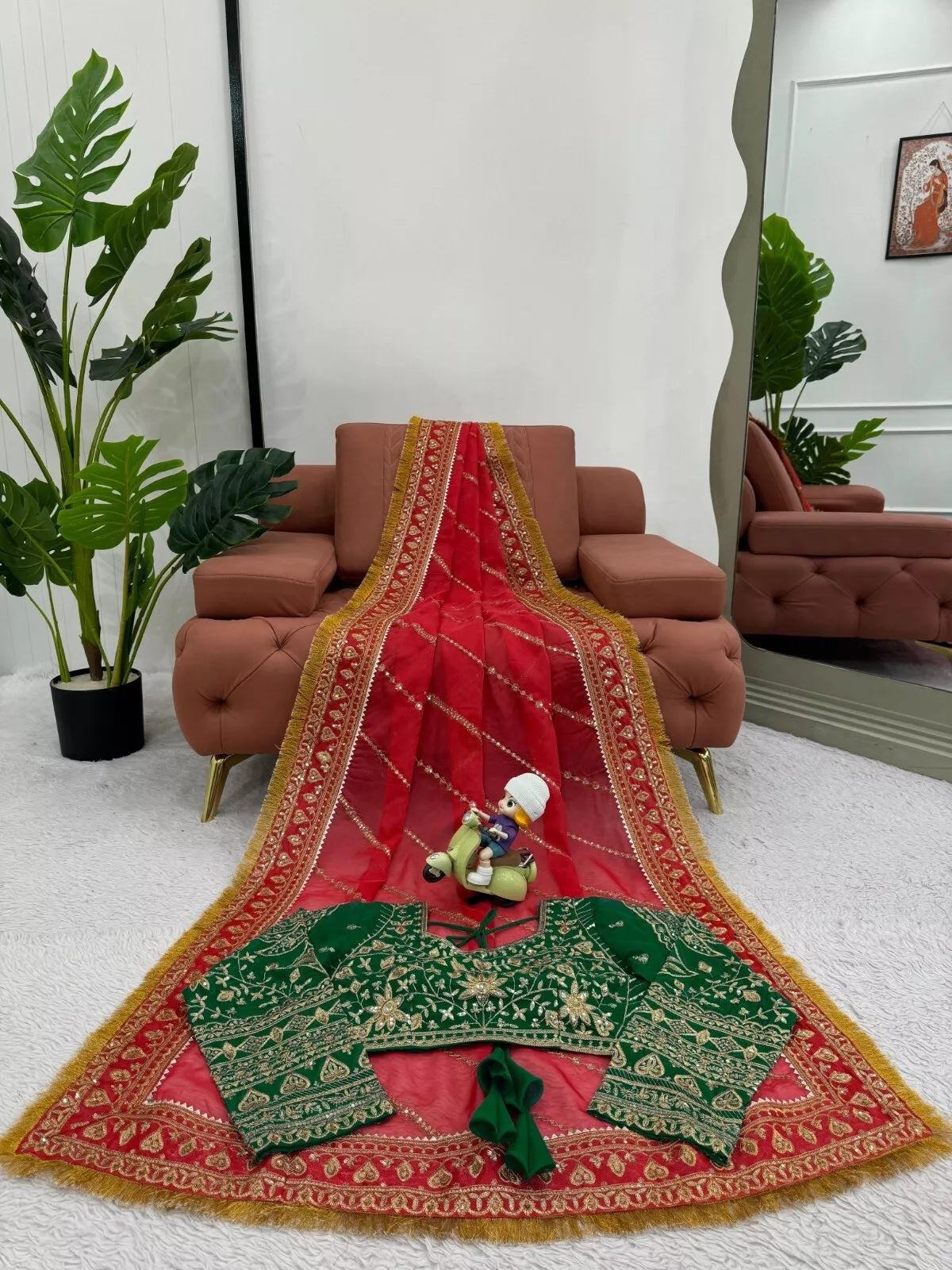 Red Organza Silk With  Sequence Work Sari Blouse