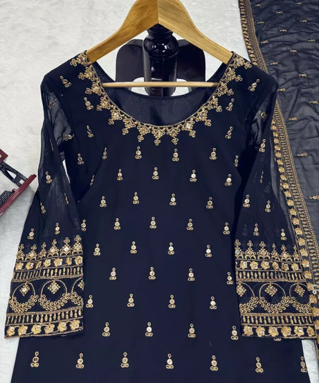 Faux Georgette With Thread & 9MM Sequence Work Top Palazzo & Duppata