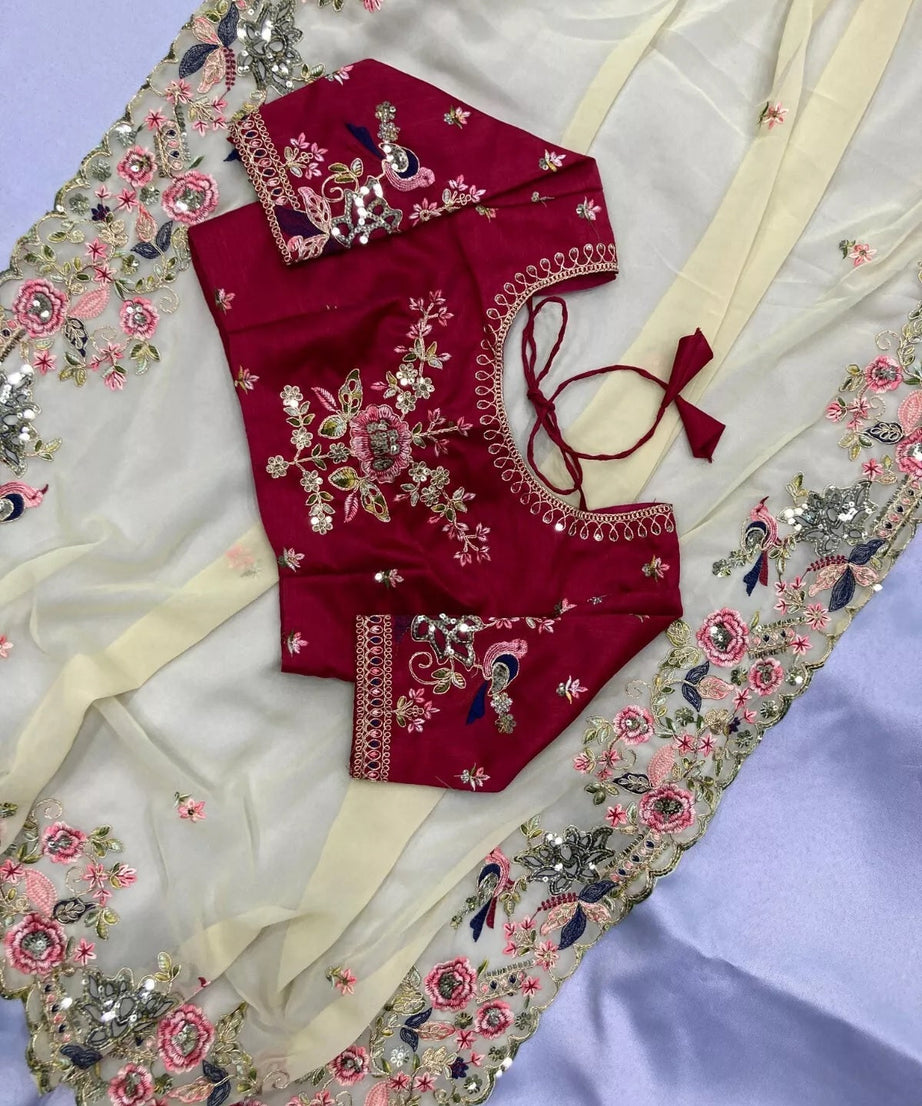 Georgette With Embroidery Work  Designer Sari & Blouse