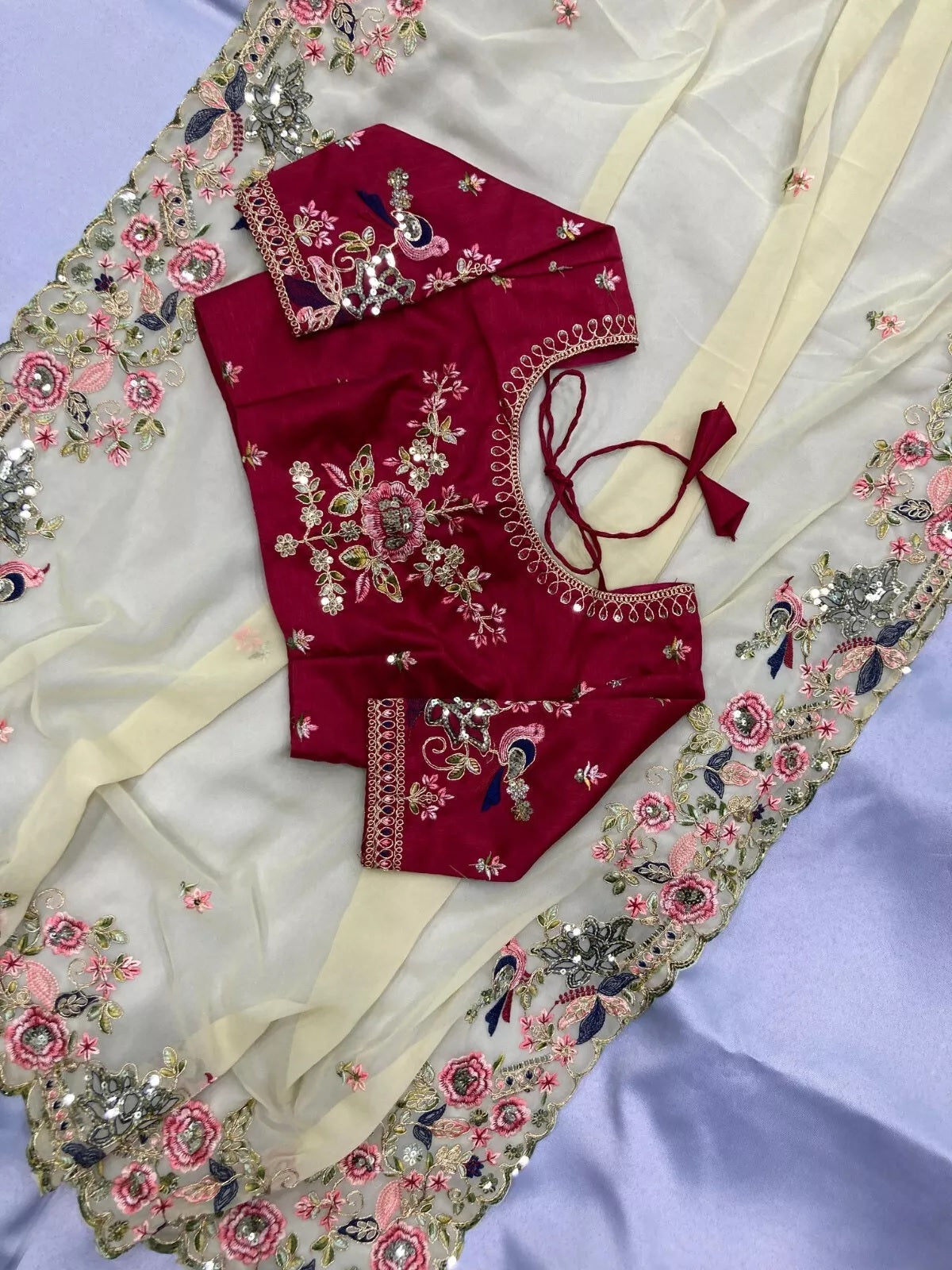 Georgette With Embroidery Work  Designer Sari & Blouse