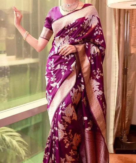 Designer Women's Lichi Silk Saree With Blouse, Traditional Wedding Sari