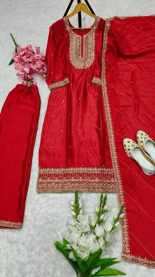 Heavy Pure Chinon Classic Stitched Kurti Bottom & Dupatta