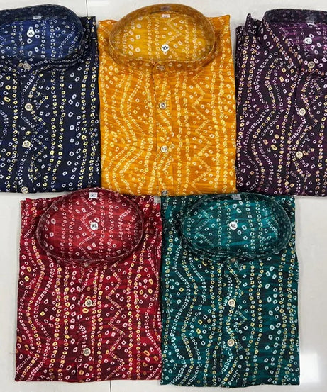 Men's Cotton Bandhani Print Kurta Pajama Set