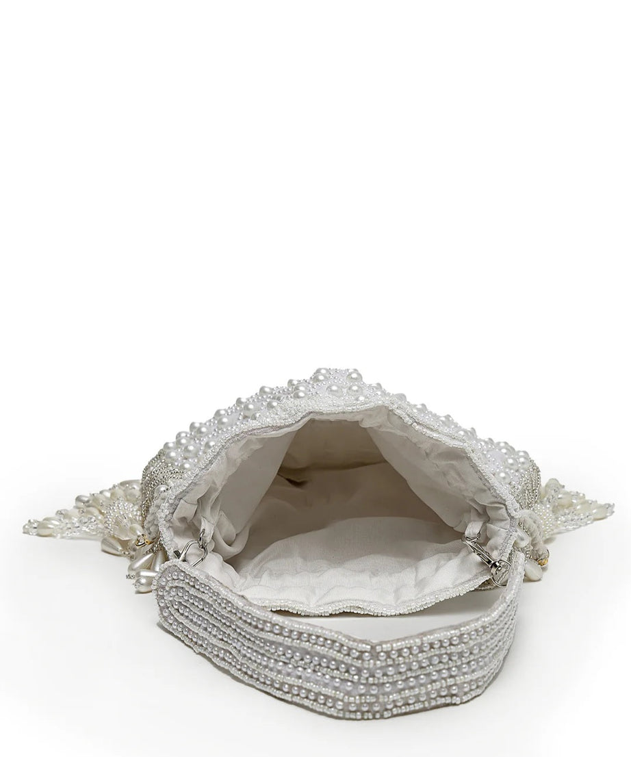 Droop Pearl Embellished Velvet Potli Bag