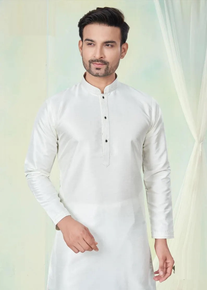 Pure Silk With Pintex Work Men's Kurta Pajama