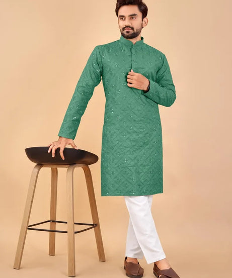 Embroidery Mirror Work Men's Kurta Pajama Set