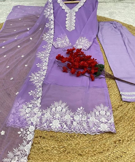 Classic Style Full Stitched Georgette Kurti Bottom With Dupatta