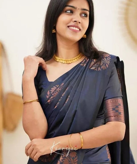 Soft Lichi Silk Rich Pallu Jacquard Work Saree With Blouse