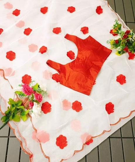 Designer Soft Light Organza Saree,Fancy Wedding Sari & Blouse