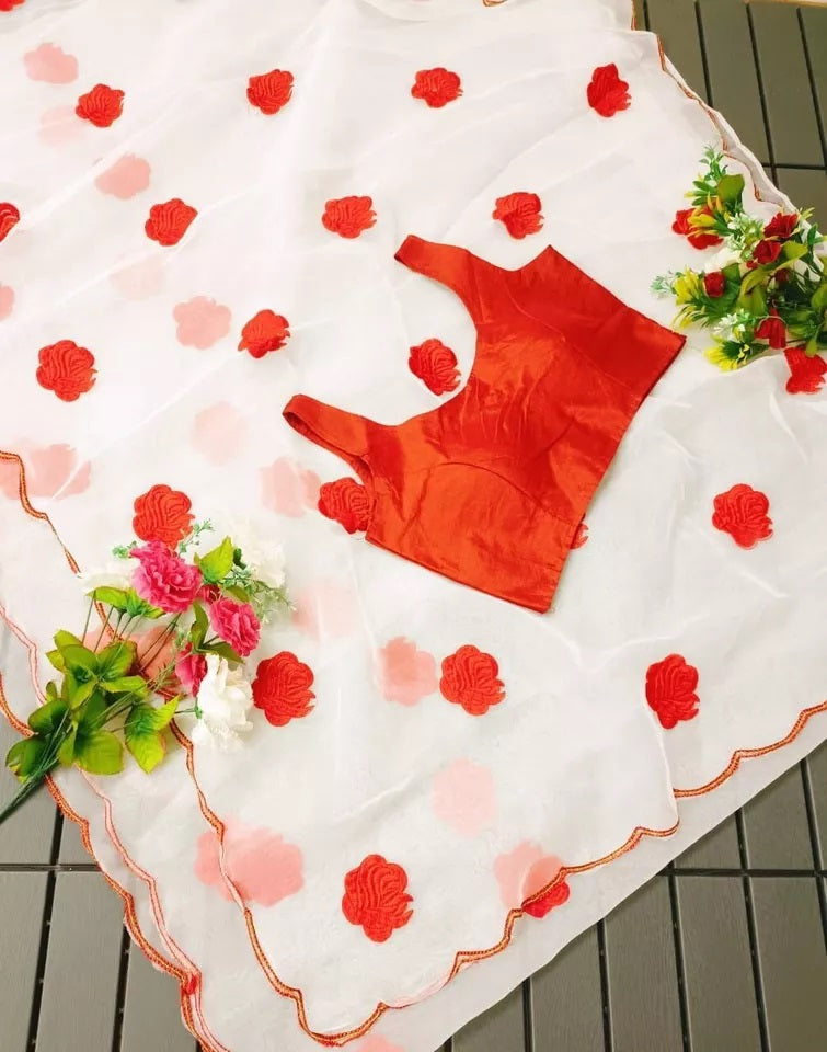 Designer Soft Light Organza Saree,Fancy Wedding Sari & Blouse