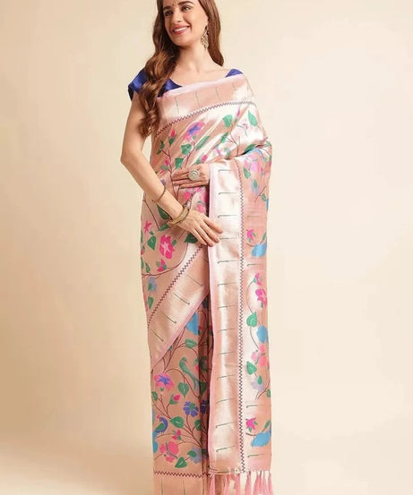 Traditional Banarasi Silk Saree with Gold Zari Weaving Sari & Blouse