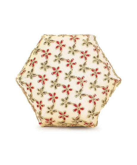 Lotus Floral Embroidered Faux Silk Potli Handbag