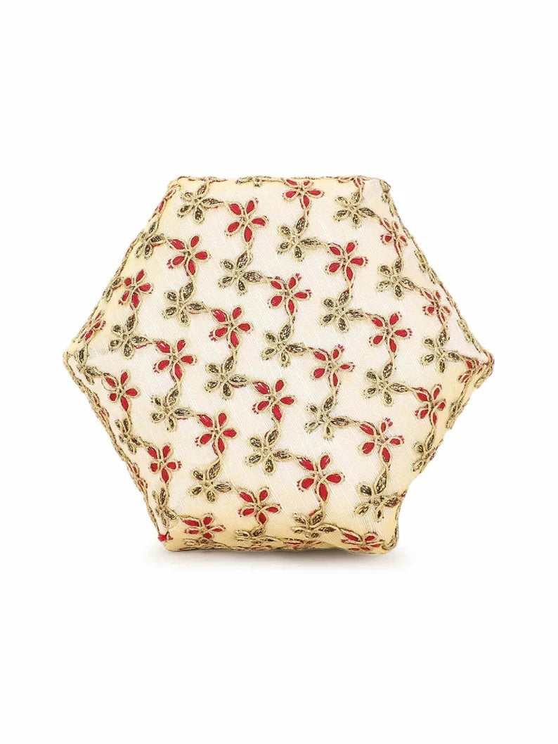 Lotus Floral Embroidered Faux Silk Potli Handbag