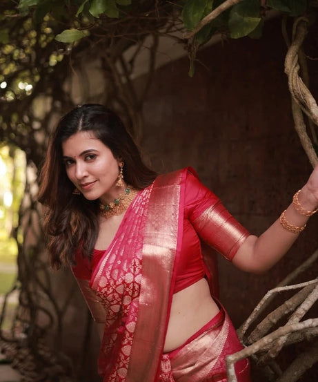 Traditional Banarasi Soft Silk, Wedding Wear Designer Sari & Blouse