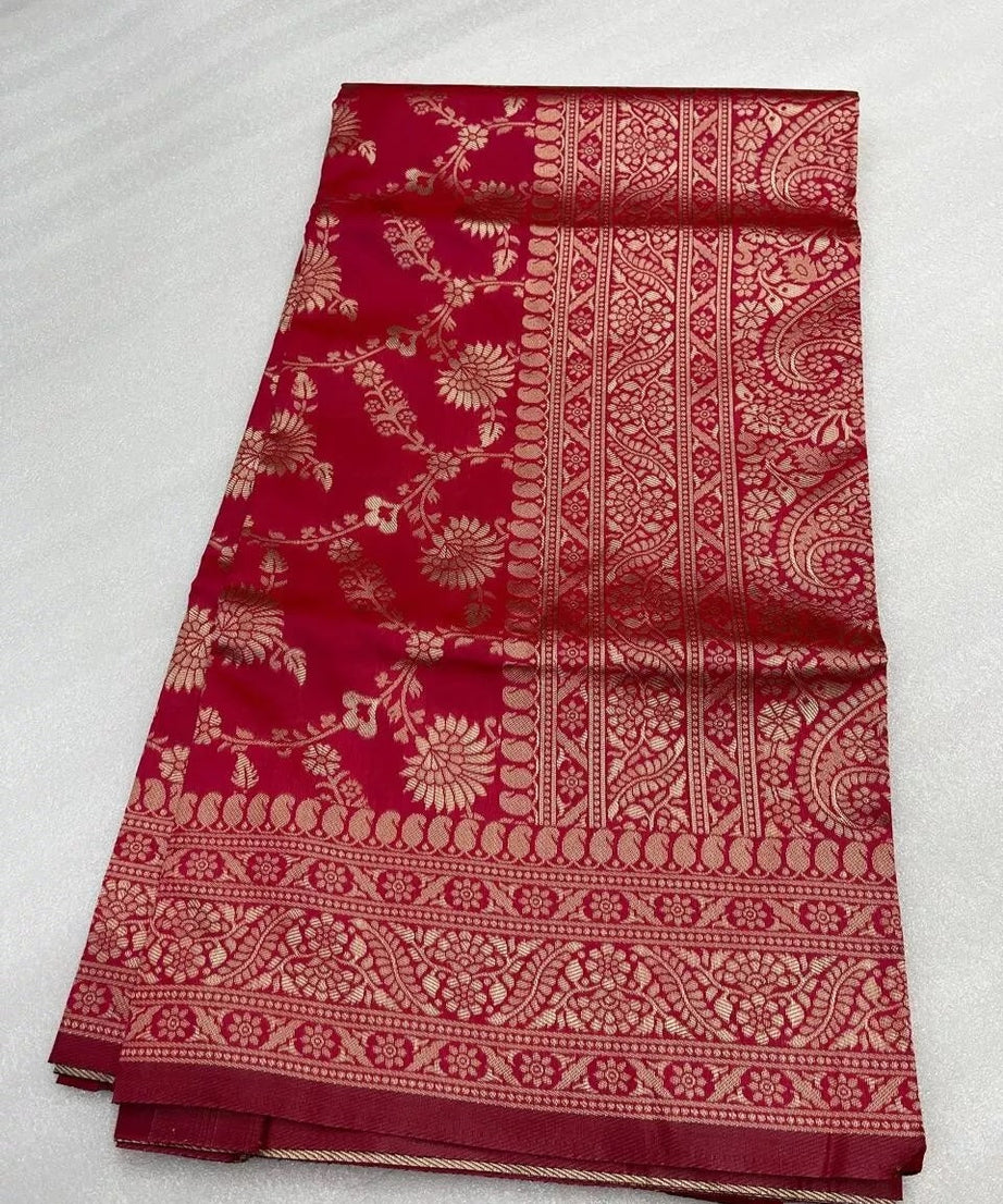 Pakistani Designer Banarasi Soft Silk Saree & Blouse