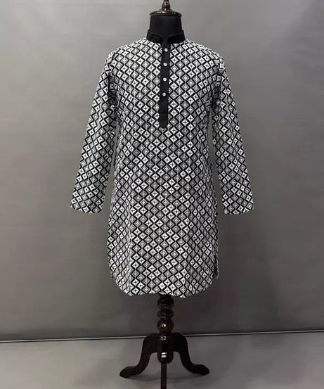 Soft Silk With White Embroidery Thread Work Kurta Pajama Set For Men's