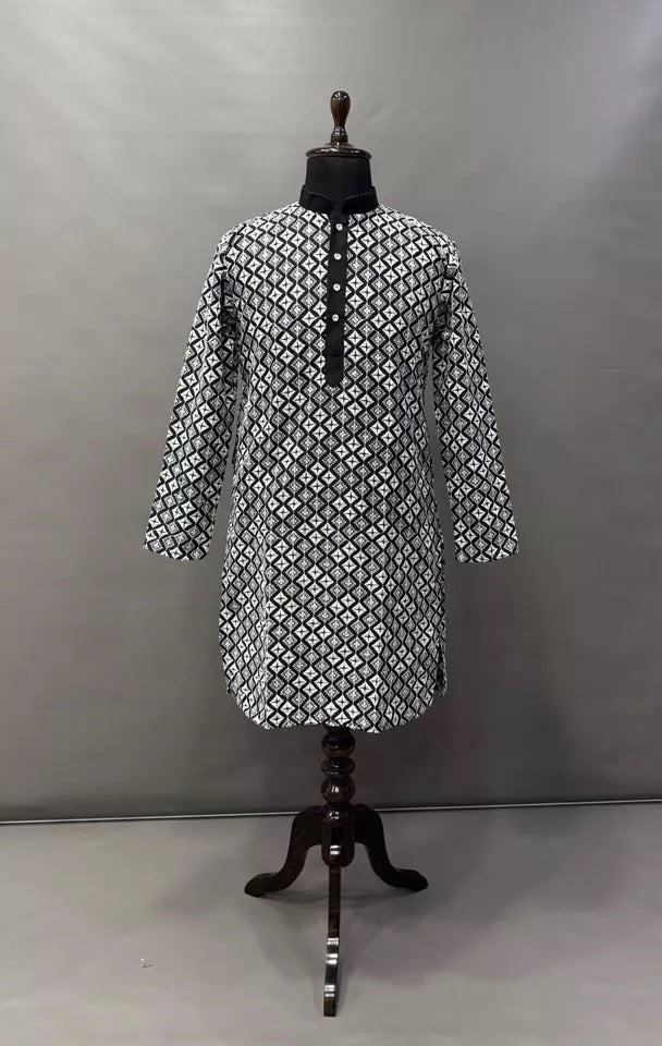 Soft Silk With White Embroidery Thread Work Kurta Pajama Set For Men's