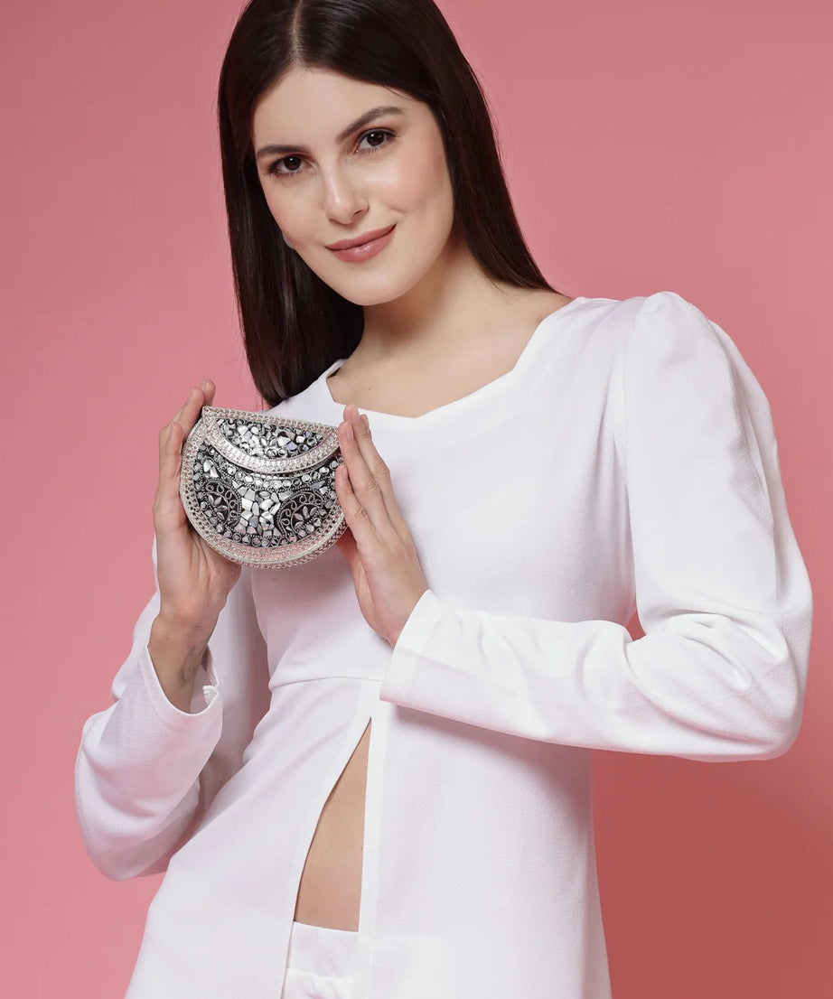 Mosaic Embellished Metal Clutch