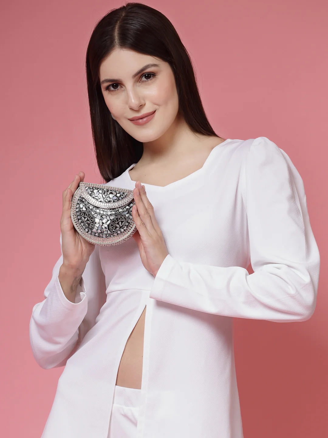 Mosaic Embellished Metal Clutch