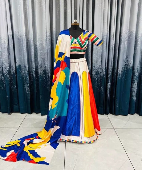 Designer Festival Wear Sartin With Digital Print Lehenga Blouse Dupatta