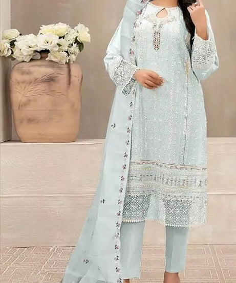 Georgette With Embroidery Sequence Work Top Bottom Dupatta