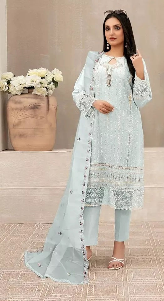 Georgette With Embroidery Sequence Work Top Bottom Dupatta