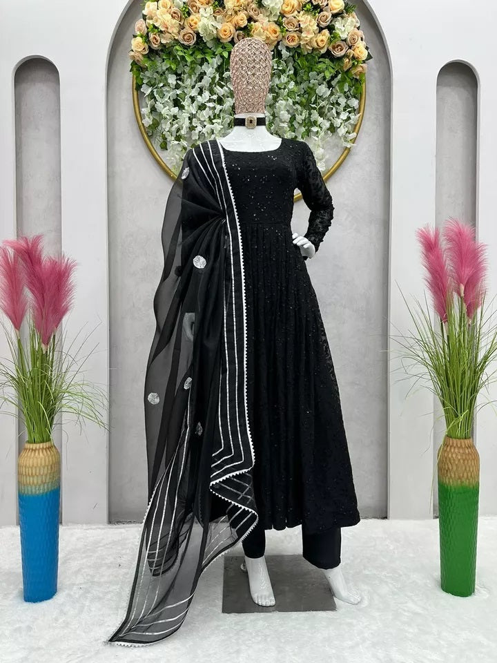 Designer Festival Wear Full Stitched Faux Georgette Top Pant Dupatta