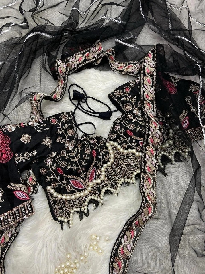 Heavy Soft Net With Embroidery And Sequence Work wedding Party wear Saree And Blouse 11-KK