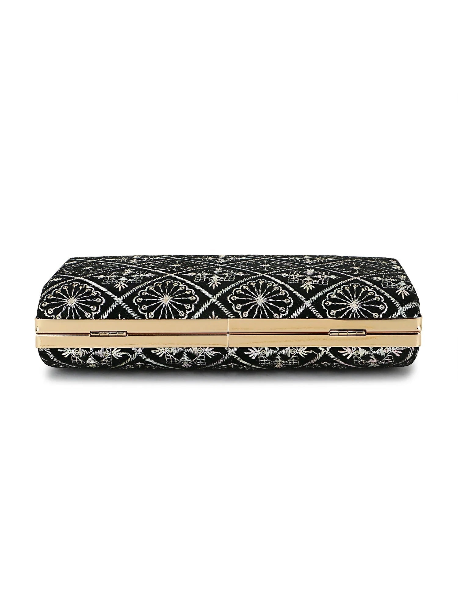 Hue Geometric Embroidered Velvet Clutch