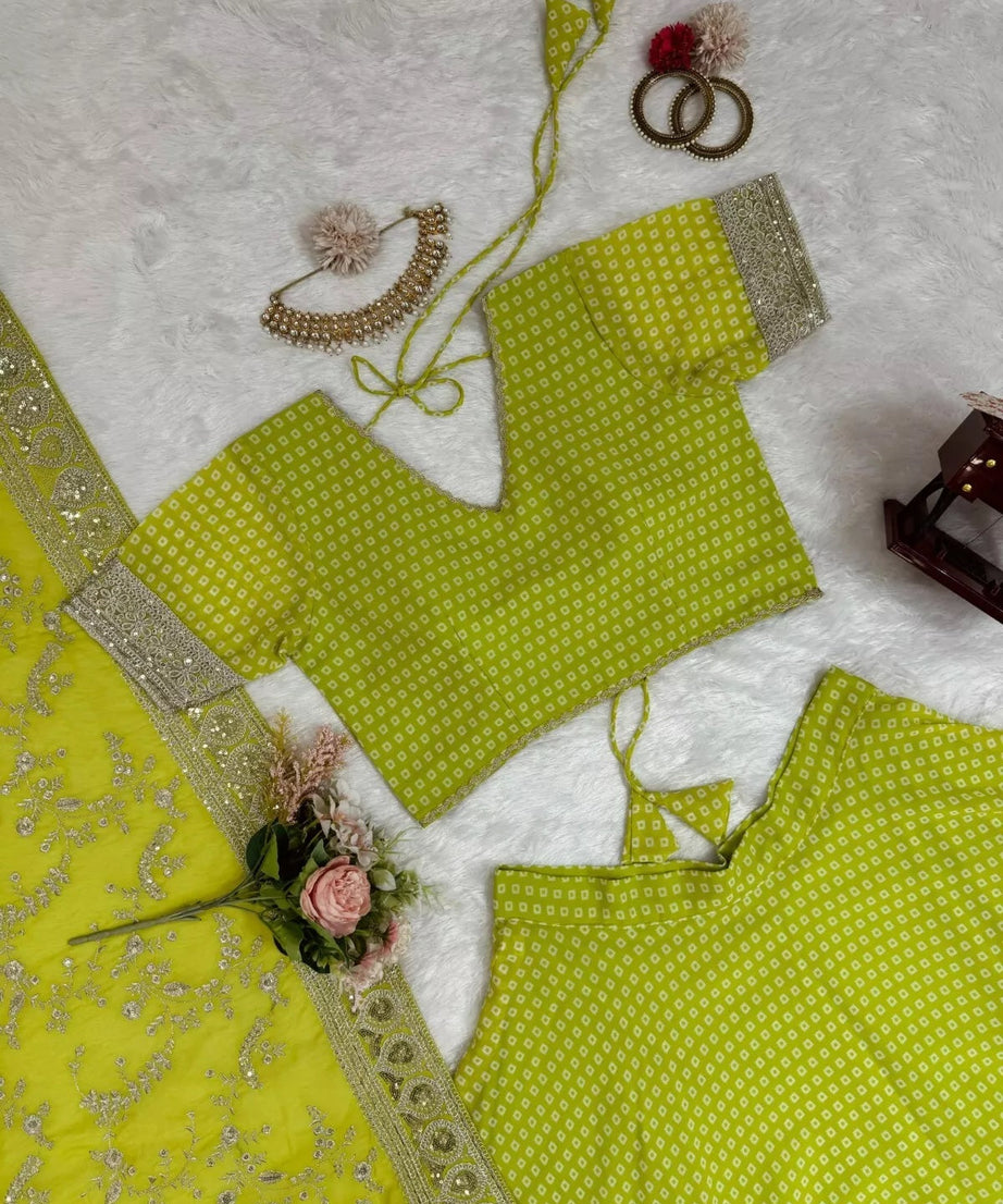 Georgette With Sequence & Digital Print Work Traditional Lehenga Blouse
