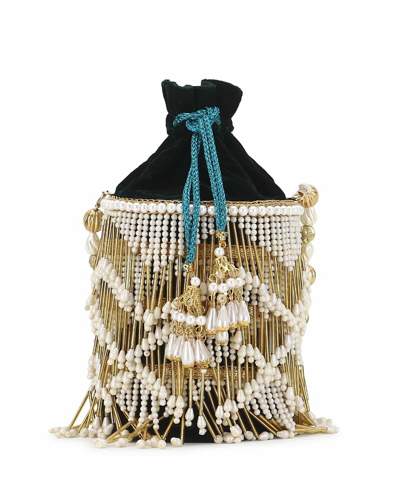 Dangle Chevron Embellished Velvet Potli Bag