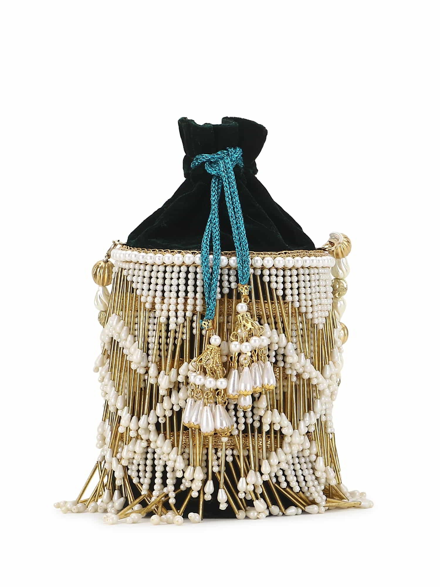 Dangle Chevron Embellished Velvet Potli Bag