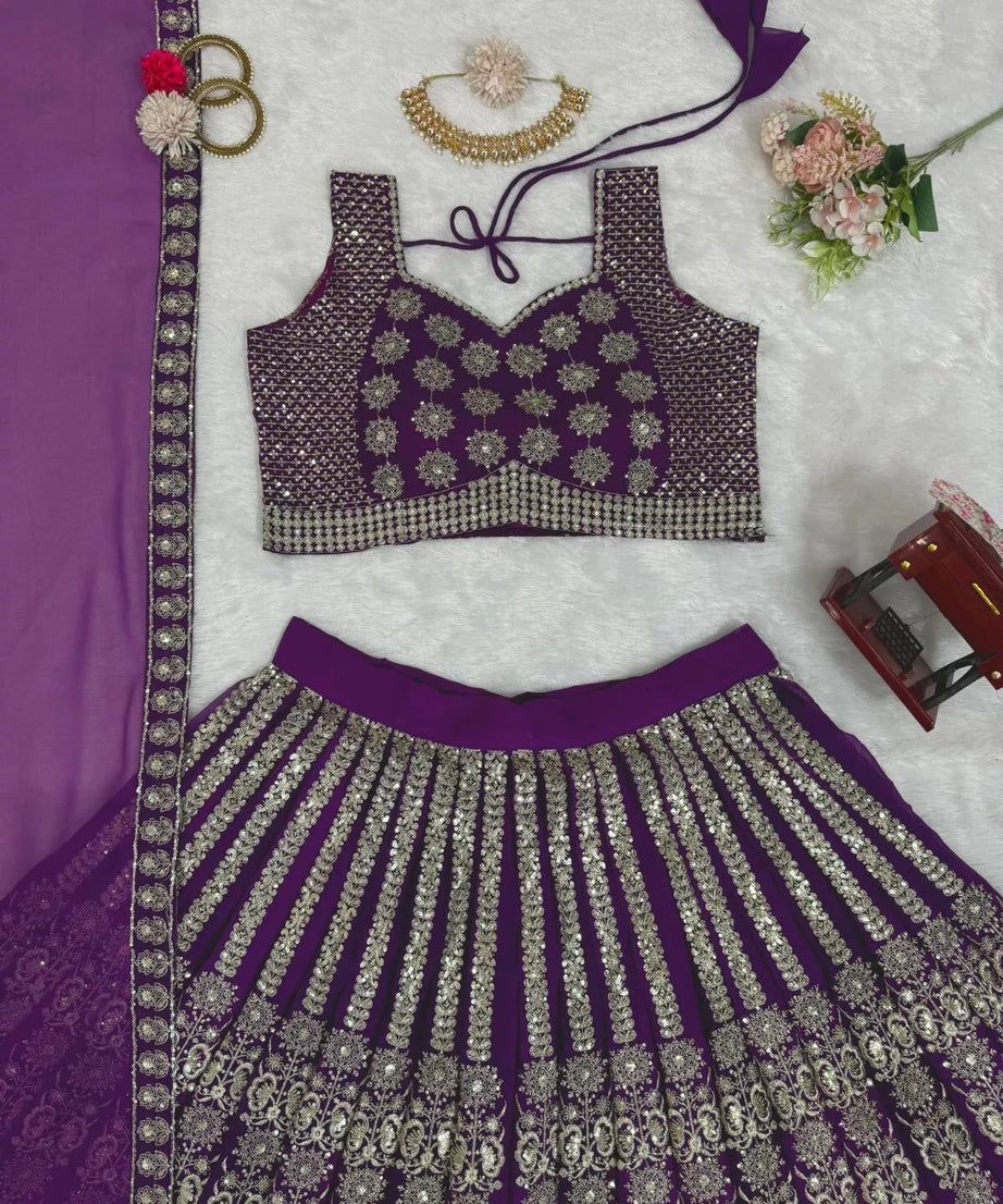 Georgette With Sequence Thread Work Designer Lehenga Blouse & Dupatta