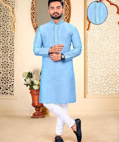 Party Wedding Wear Full Stitched Malbari Fabric Kurta Pajama Set For Men's&nbsp;