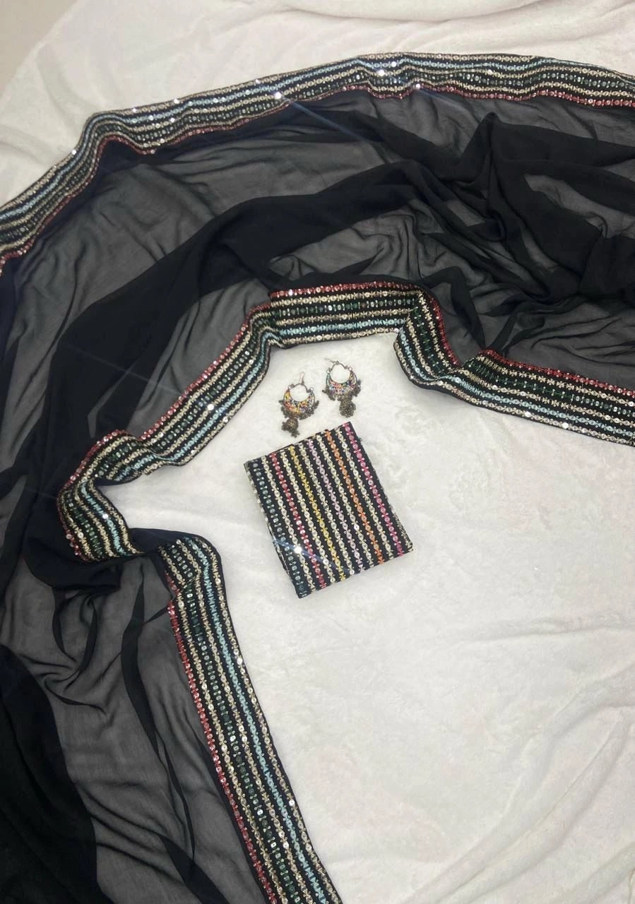 Beautifull Smooth Georgette Black Saree With Blouse For Women's