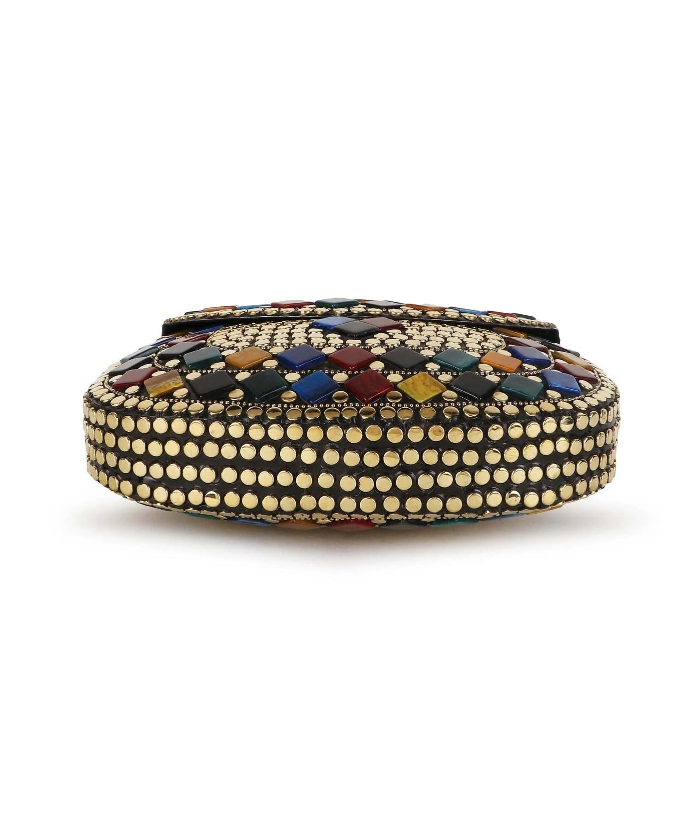 Mosaic Embellished Metal Clutch