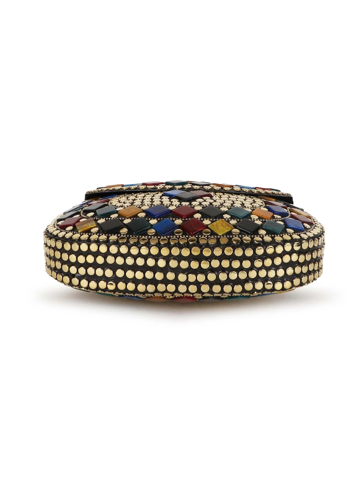 Mosaic Embellished Metal Clutch