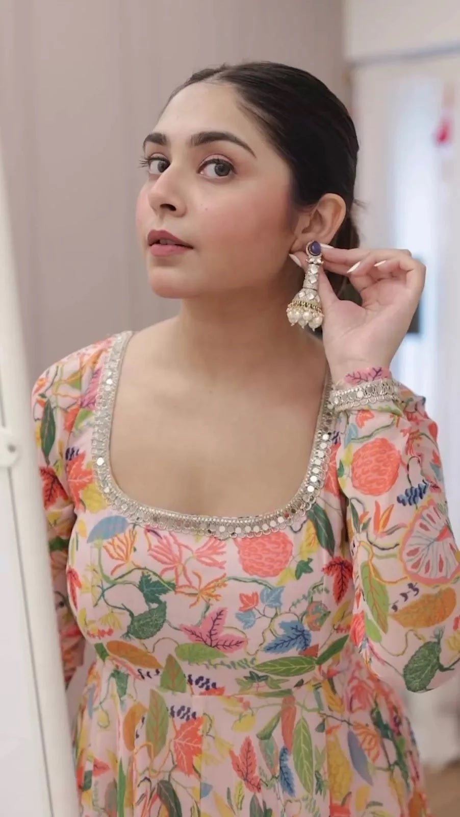 Georgette With Inner  Digital Print Mirror Work Anarkali Suit & Dupatta