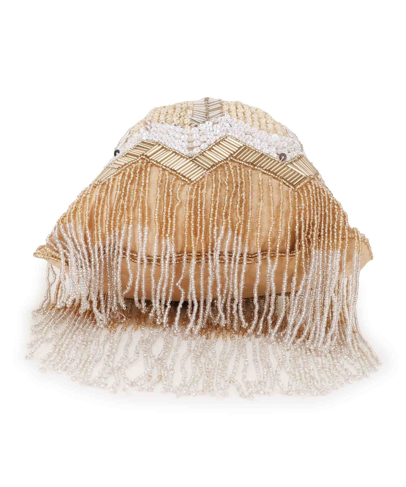 Dangle Chevron Embellished Faux Silk Potli Bag