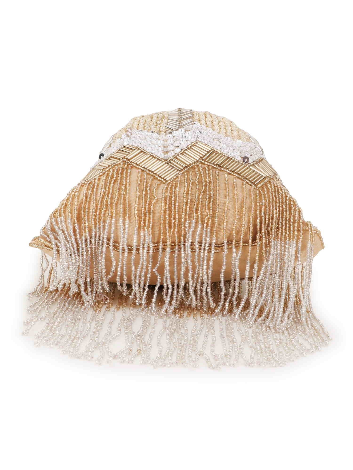 Dangle Chevron Embellished Faux Silk Potli Bag