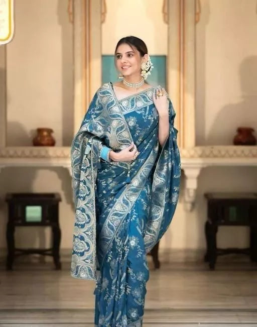 Soft Lichi Silk Indian Party Wear Sari With Blouse