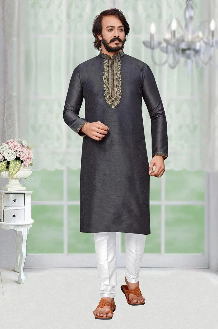 Silk With Embroidery Work Men's Kurta Pajama Set