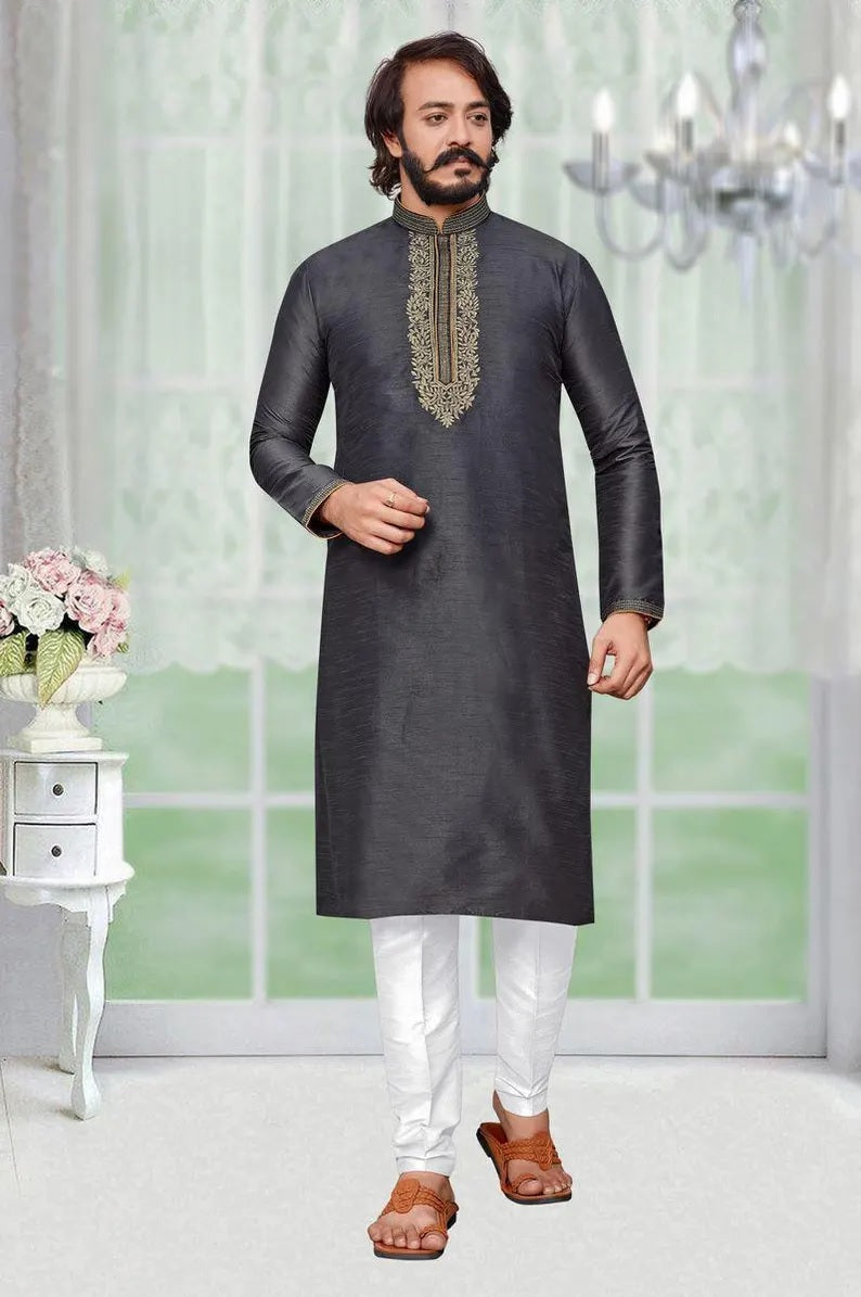 Silk With Embroidery Work Men's Kurta Pajama Set
