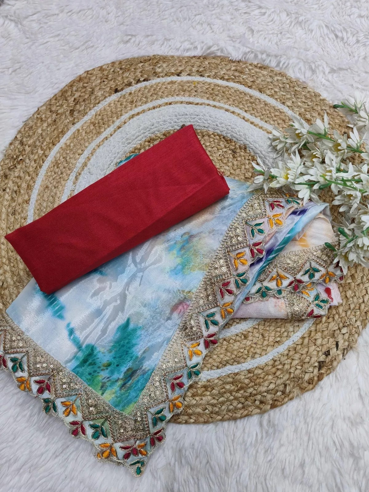 Soft Chinon Silk Printed Designer Sari With Blouse