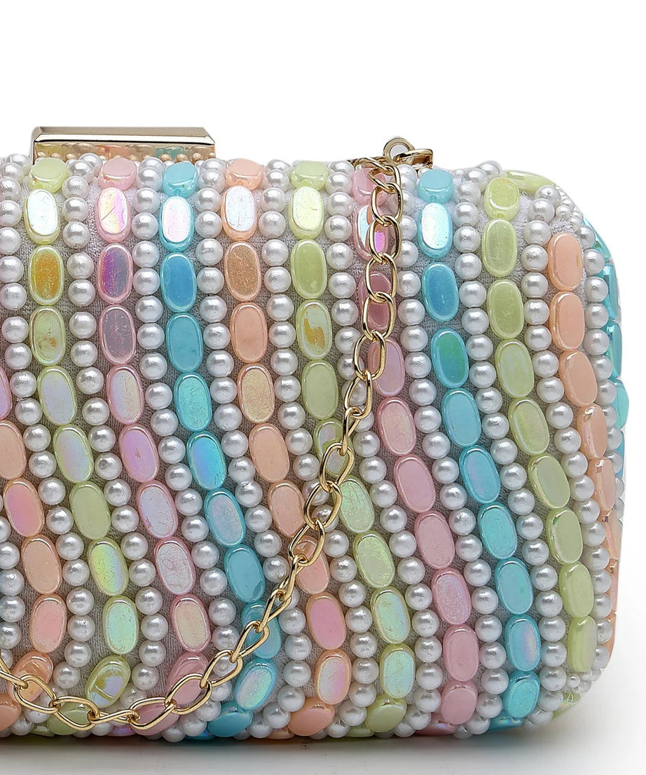 Adorn Wave Embellished Faux Silk Clutch