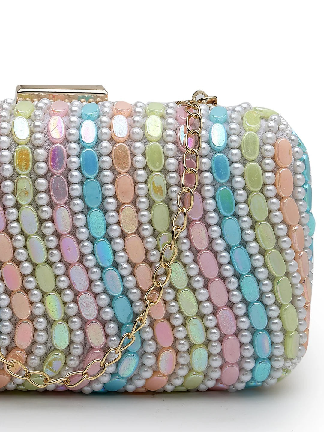 Adorn Wave Embellished Faux Silk Clutch